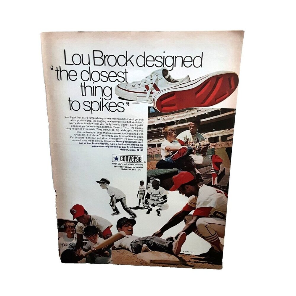 1971 Converse Lou Brock St Louis Cardinals Shoes Original Print Ad 70s